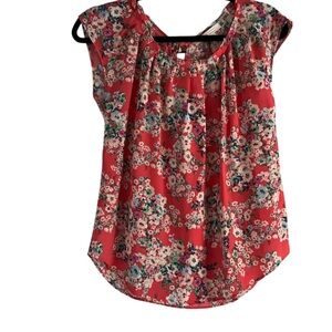 LC Lauren Conrad Coal Pink Floral Blouse Women’s XS Flutter Sleeve Round Neck